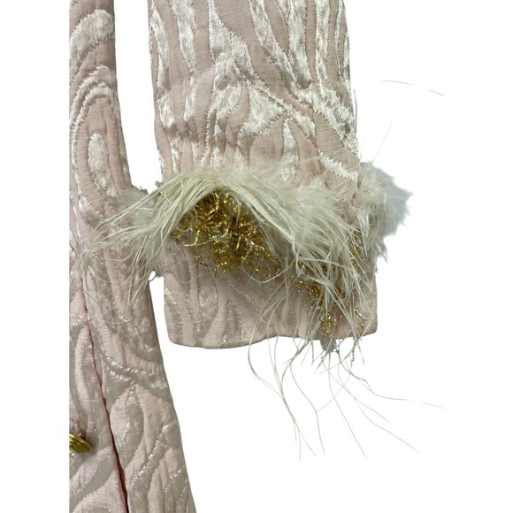 Vintage 60s Feather Cuff Brocade MOD Cocktail Dress Buttons The Collection Small - Picture 12 of 16